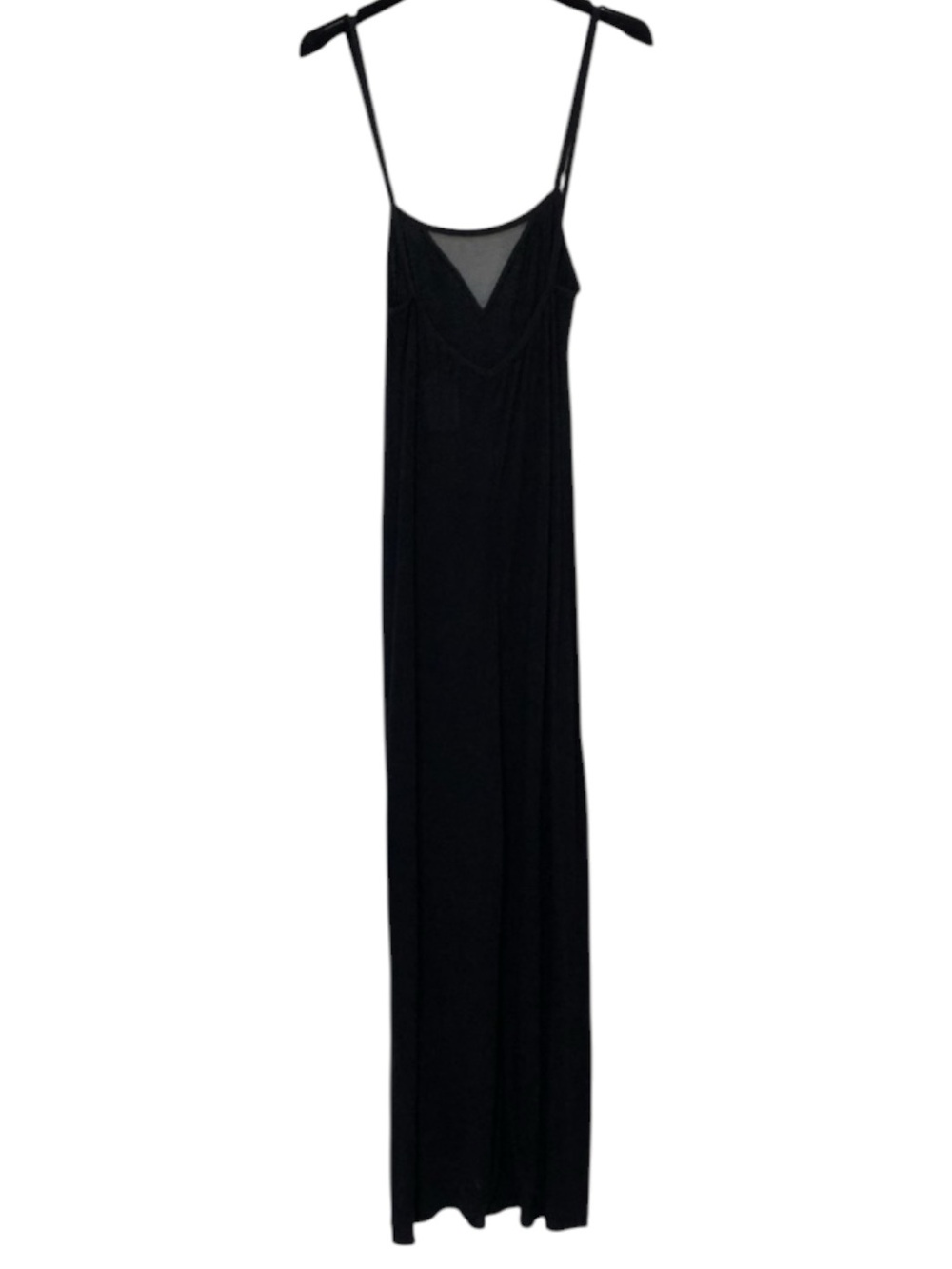 MORRIS JANKS Black Lightweight Maxi Slip Dress with Sheer V Detail NWT